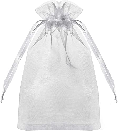 HongyiTime 100PCS Premium Sheer Organza Bags, White Wedding Favor Bags with Drawstring, 4x6 inches Jewelry Gift Bags for P...