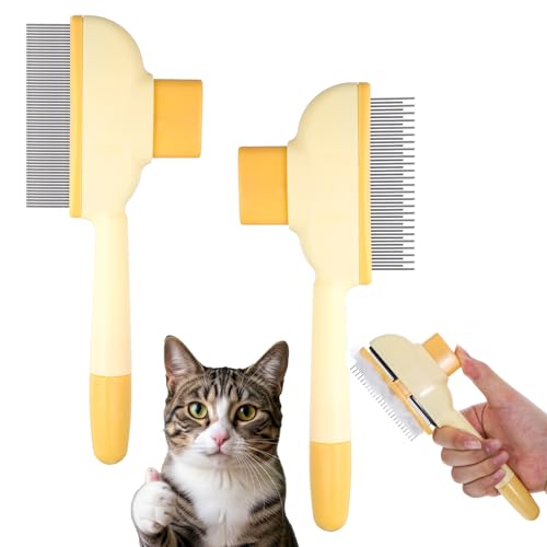 2 Pack Self-Cleaning Pet Comb for Dogs & Cats, Reusable Cat Grooming Brush Dog Shedding Brush Pet Hair Brushes Cats Fur Co...
