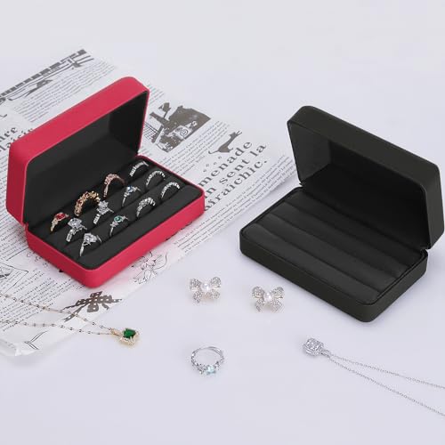 KUKUVR Velet Ring Storage Box, Travel Jewelry Case with 3 Slot Ring Display Organizer (Black)
