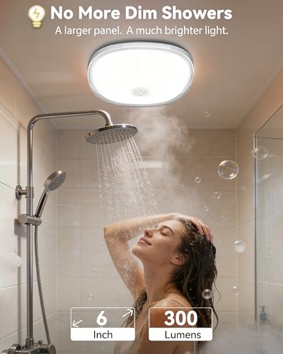 Gotopceed IP65 Waterproof Rechargeable Shower Light - 6″ 300LM Bright, 16 Colors Bathroom Mood Lighting with Touch & Remot...