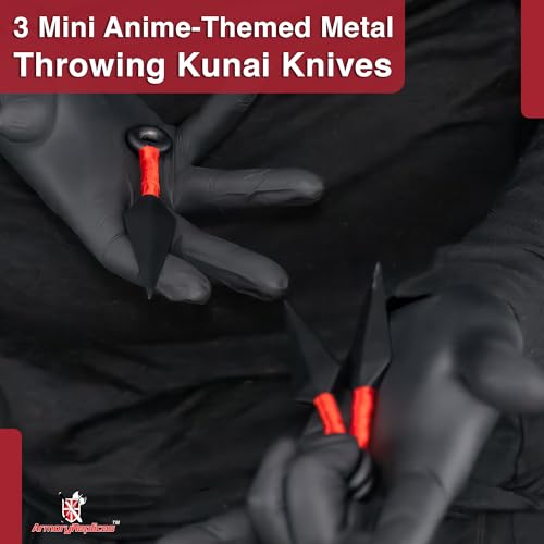 Armory Replicas™ Set of 3 Mini Decorative Kunai with Pouch – 5.25 Inch Cosplay Prop Knives for Display & Collection