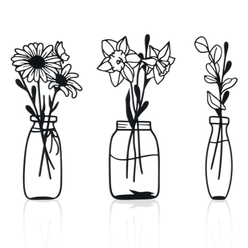 Zzbakress 3 Piece Metal Flowers and Vases Wall Decoration Minimalist Art Wall Sculpture Daffodils Chrysanthemum Eucalyptus...