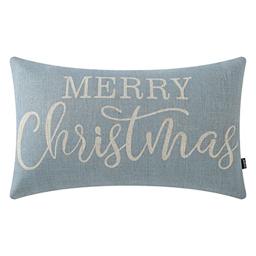 TRENDIN Christmas Couch Pillow Cover 20x12 inch, Blue Lumbar Throw Pillowcase, Home Chair Office Winter Decorations Linen ...