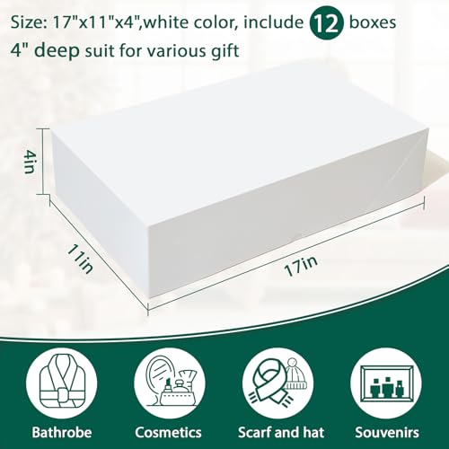 YANGTE 12 Premium Gift Boxes with Lids for Presents, Extra Large White Boxes for Wrapping Gifts, 4-inch Deep Clothing Gift...