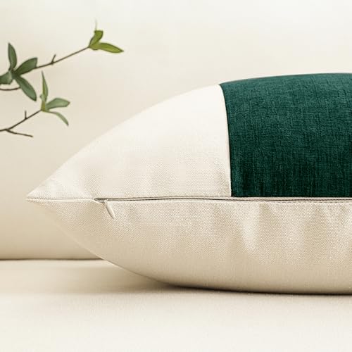 OTOSTAR Set of 2 Cotton Linen Chenille Pillow Covers with Striped Patchwork Modern Minimalist Cushion Covers 12x20 Inch Ge...