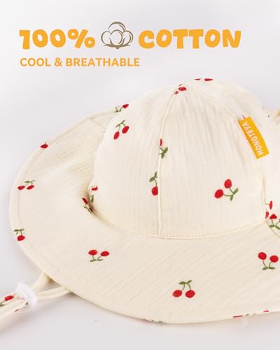 HONGTEYA Baby Sun Hat Muslin Sun Protection Toddler Bucket Hat Summer Beach Hats with Wide Brim for Girls Boys