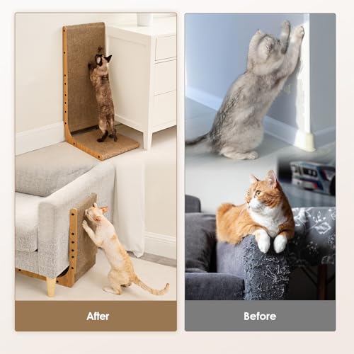 EHEYCIGA Cardboard Cat Scratcher for Indoor Cats, 26.8 Inch L Shaped Vertical Cat Scratching Board with Ball Cat Toy, Larg...