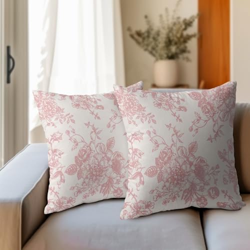 Kawani Pink and Cream Floral Pillow Covers 22x22 Inch Set of 2 Vintage Throw Chinoiserie Flower Pillowcases Farmhouse Cott...