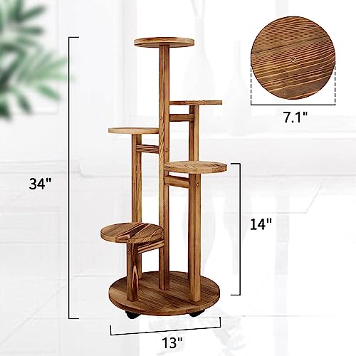 GEEBOBO 5 Tiered Tall Plant Stand for Indoor, Wood Plant Shelf Corner Display Rack, Multi-tier Planter Pot Holder Flower S...