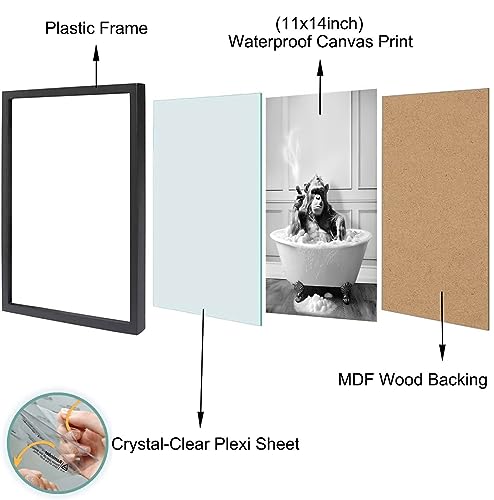 Framed Bathroom Decor Wall Art, Chimpanzee in Bathtub, Black and White Wall Art, Funny Bathroom Wall Decor Signs, Cute Ani...