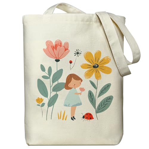 itgowisa Canvas Tote Bag for Women, Aesthetic Tote Bag with Zipper Pocket for Grocery Travel Work Gift, Canvas Shopping Bag