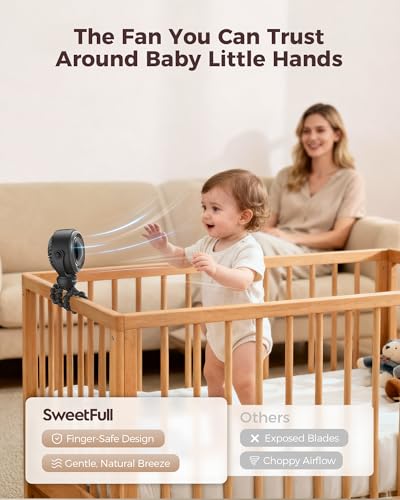 SWEETFULL Baby Stroller Fan - 4000mAh Rechargeable 4-Speed Quiet with LED Display & Night Light, Mini Portable 360° Clip O...