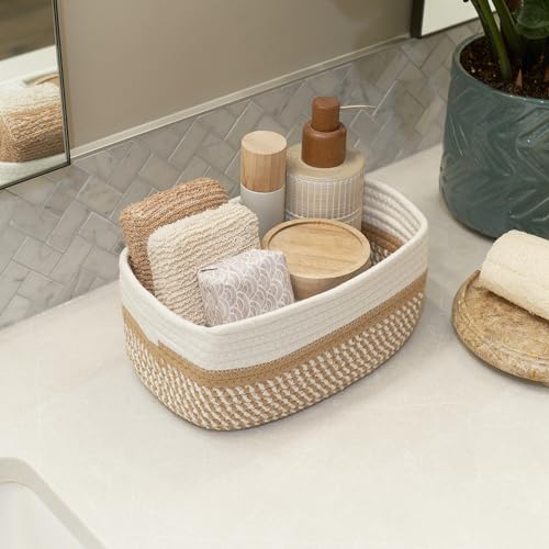 Beautiful Storage Basket Set of 3 - Sturdy Cotton Rope Baskets for Shelves Are Perfect for Organizing Your Home - Quality ...