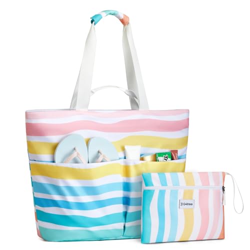 G4Free Beach Bags for Women Sandproof Foldable Beach Bag Tote with Waterproof Compartment Pool Travel