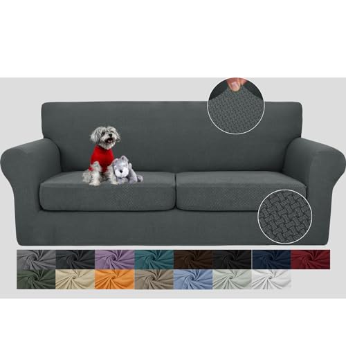 JIVINER 3 Pieces Couch Covers for 2 Cushion Couch Stretch Sofa Cover with 2 Extra Large Seat Cushion Covers Thick Fitted L...
