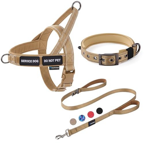 Annchwool No Pull Dog Harness,Heavy Duty Reflective Collar & Leash Set-Leash with Double Handle & Car Seatbelt Clip-Easy C...