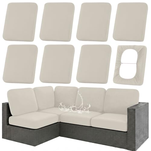 hyha Waterproof Outdoor Cushion Covers for Patio Furniture, Stretch Patio Chair Cushion Slipcovers, Coated UV Resistant Re...