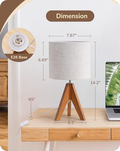 EDISHINE Tripod Table Lamp, Small Cute Bedside Lamp with Linen Beige Lampshade, Nightstand Lamp for Nursery, Bedroom, Kid ...
