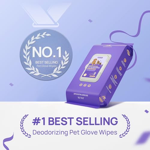 HICC PET Cleaning Deodorizing Glove Wipes for Dogs & Cats, Vet Recommended Hypoallergenic Hydrating & Nourish Fur Pet Groo...