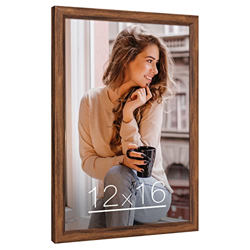 12x16 Picture Frame Brown Wood, Rustic Natural 16x12in Woodgrain Frame, Distressed Brown 12 x 16 inch Gallery Wall Photo P...