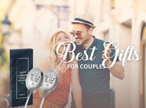 INNObeta Engraved Ice Cream Spoons, Gifts for Couple, 2 Pcs Stainless Steel Coffee Spoon, To a Lifetime of Ice Cream Together
