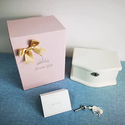 Jozen Gift Wooden Ballerina Medium White Musical Jewelry Box with Mirror and Lock for girls，Kid's Jewelry Storage Music Bo...