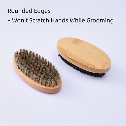 Goat Brushes for Grooming 2 Pack, Wooden Livestock Brush Set for Goats, Sheep, Calves, Horses, Dogs and Pigs, Soft Boar Br...