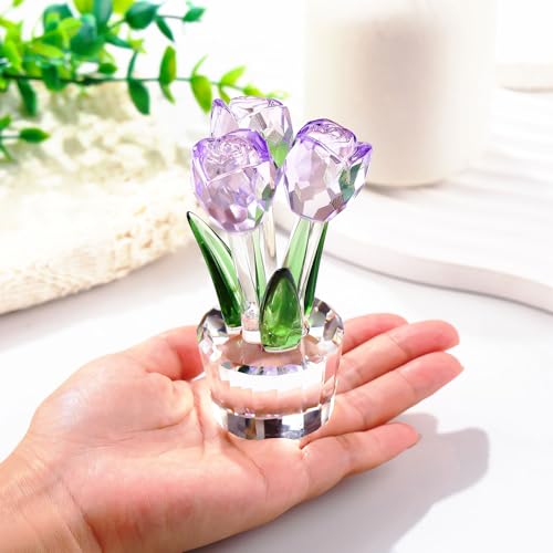 Ornalrist Romantic Handmade Purple Crystal Rose Bouquet for Her Romantic Flower Gift for Wife Girlfriend Mom Floral Orname...