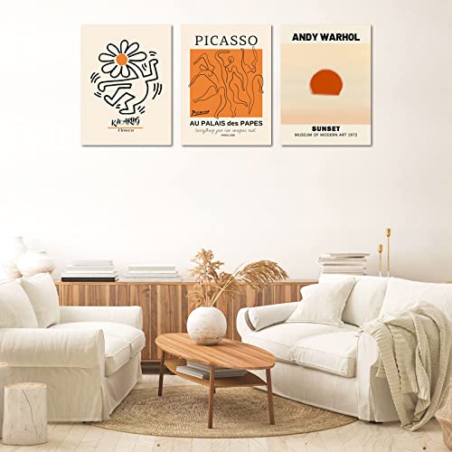 Abstract Wall Art Prints Set of 3, Framed Canvas Wall Art Geometric Line Sunset Artwork Paintings, Minimalist Wall Art for...