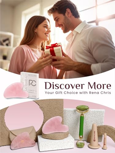 Rena Chris Gua Sha Facial Tools, Rose Quartz Guasha Tool for Acupuncture, Manual Massage Tool for Jawline Sculpting and Pu...
