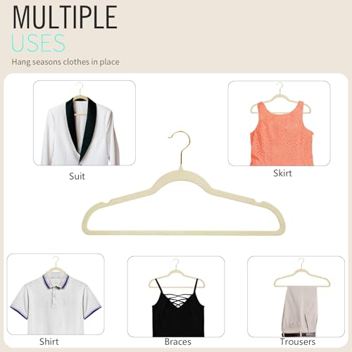ManGotree Velvet Coat Hangers with 360° Swivel Gold Hook, Non-Slip Felt Suit Hangers, Slim Space Saving Clothes Hanger for...