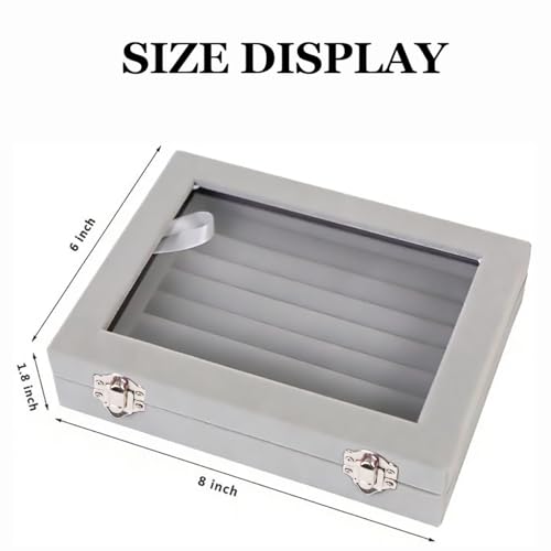 EONGOA Jewelry Box Rings Organizer Tray 7 Slots Velvet Jewelry Earring Storage Box With Transparent Lid Jewelry Display Ca...