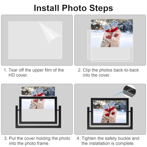 5x7 Picture Frame Black Picture Frame Wooden Photo Frames Acrylic HD Mirror Double Sided Picture Frames Rotatable Standing...