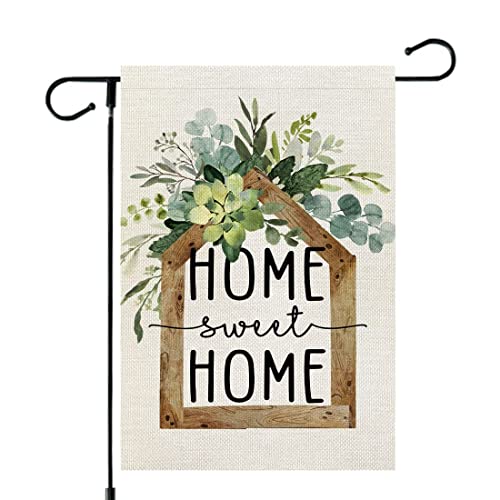 AACORS Eucalyptus Garden Flag 12×18 Inchl Floral Home Sweet Home Decorative Double Sided Holiday Farmhouse Seasonal Outsid...