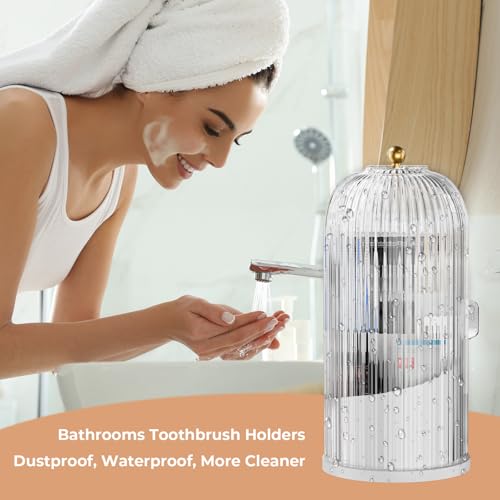 Toothbrush Holders with Sliding Lid for Bathroom Counter Organizer, Tooth Brush Toothpaste Holder for Bathroom Vanity Make...