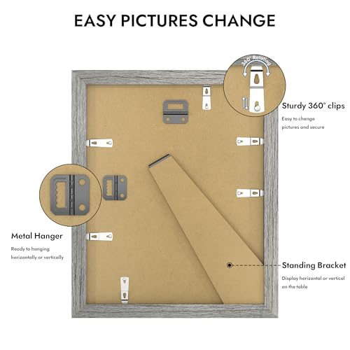 Hongkee 8x10 Picture Frame, Made of Real Glass and Wooden Frame, Horizontal and Vertical Display for Wall or Tabletop (Gre...