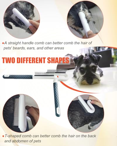 2 PCS Pet Comb with Long & Short Stainless Steel Teeth,Flea and Tick Comb for Dogs & Cats,Pet Grooming Brush for Short&Lon...