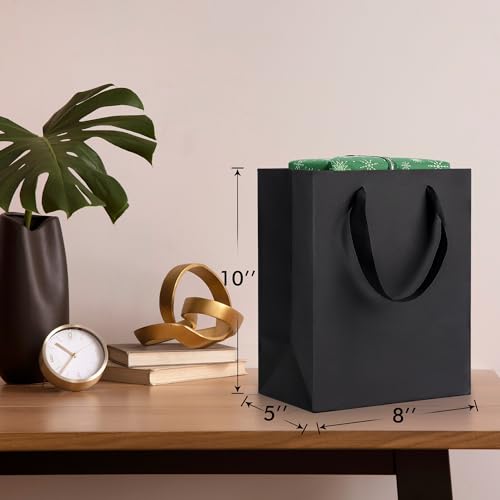 MOXARYSU Black Gift Bags With Handles: Small Medium 8x5x10 Inch 6pcs Black Paper Gags Bulk For Party Shopping Birthday Wed...