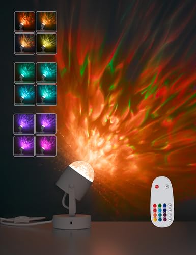 Joyzy Plug-in Dynamic Ocean Wave Table Lamp with Remote Water Ripple Night Light Projector for Room Party Decoration, Colo...