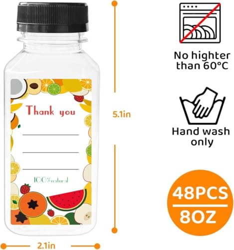 Sanyuanzhou 48pcs 8oz Juice bottle with caps,Plastic bottles with caps, Reusable Clear Bulk Beverage Containers for Juice,...