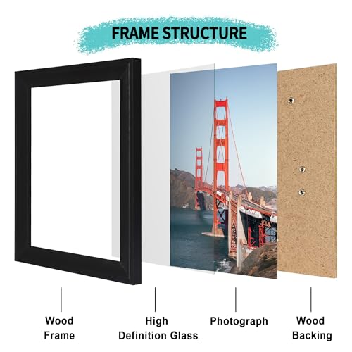 iRahmen 8x10 Picture Frame Set of 4, Black Frame with HD Glass, Wooden Photo Frames for Wall Mount and Tabletop Display