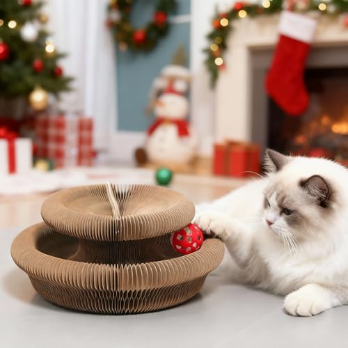 Goosheep 1 Pack Cat Scratcher Kitty Curls Accordion Cat Toys for Indoor Cats Cardboard Cat Scratching Board Ball Scratcher...