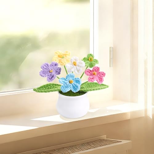 NUKAYAI Crochet Flowers Handmade Knitted Potted Flower for Mom, Crochet Gifts for Daughter Friends Women Party Favors Teac...