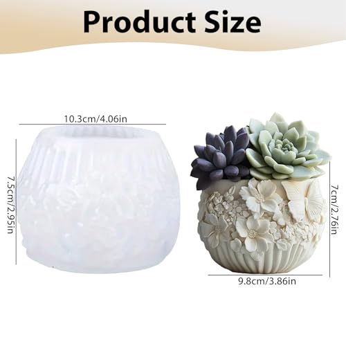 Emboss Flower Butterfly Flower Pot Container Resin Mold, Makeup Organizer Plaster Cup Candle Jar Silicone Mold, Epoxy Resi...