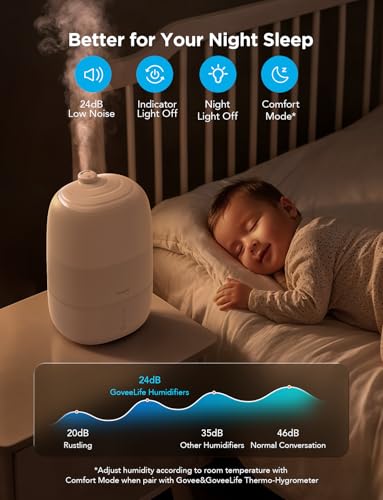 GoveeLife Smart Humidifiers for Bedroom, 3L Top Fill Cool Mist Humidifiers with Essential Oil Diffuser, Humidity Control, ...