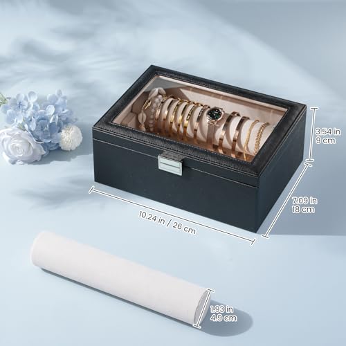 Lolalet Bracelet Display Holder with Rods for Bangles Watches, Clear Lid Jewelry Organizer Box Storage Case for Women Girl...