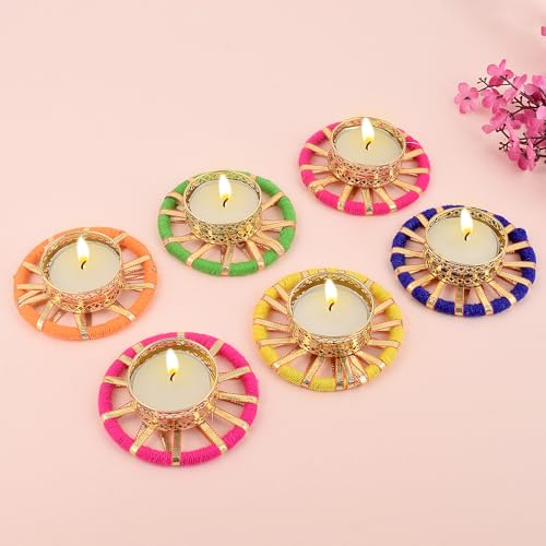 SATVIK 6 Pcs Round Chakra Metal Diya Tea Light Candle Holder | Decorative Oil Lamp for Diwali, Pooja, Mandir & Home Décor...