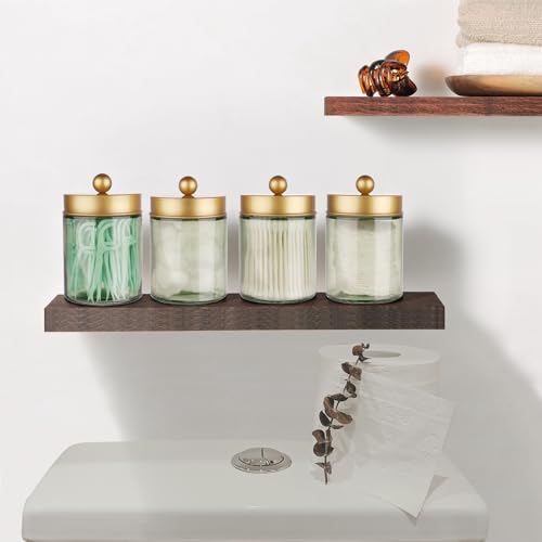 Amolliar Sage Green Apothecary Glass Jar With Metal Lid & Stickers, Bathroom Qtip Holder Storage Canister, Farmhouse Decor...