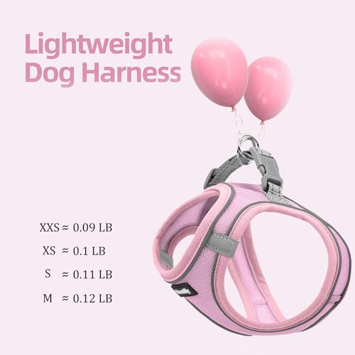 VernAlly Sparkly Dog Harness Small Sized and Leash Set for Small Dogs Cats,Pink XXS Puppy Harness, Step in Soft Dog Reflec...