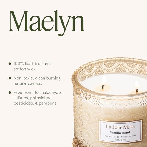 LA JOLIE MUSE Vanilla Bomb Candle – Lemon Zest, Fressia & Patchouli | 12 oz Large 2-Wick Soy Wax Candle | 60 Hours Clean B...